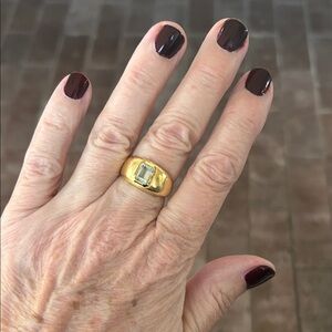 Brush gold plated green amethyst ring